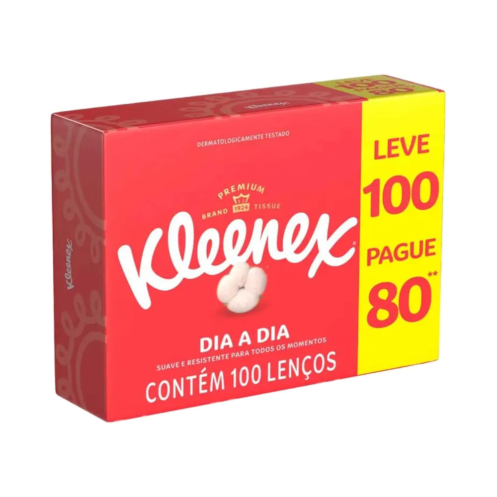 Lenço de Papel Kleenex Original Dia a Dia 100 Unidades embalagem vista em ângulo
